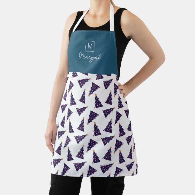 Personalised Monogram Chequered Christmas Tree Apron (Insitu)