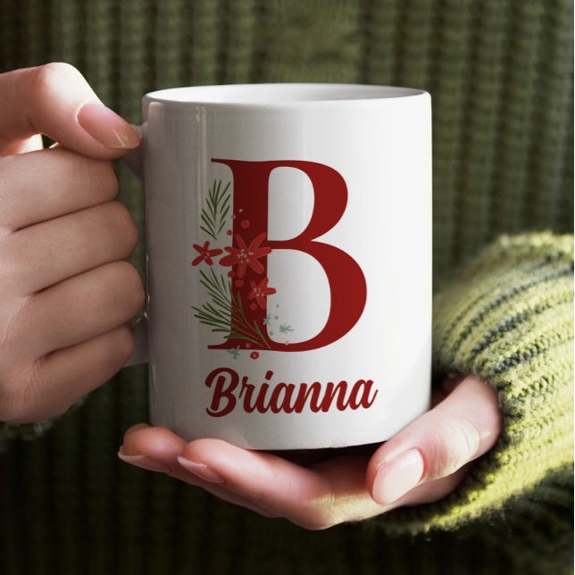 Personalised Monogram Christmas Hot Chocolate Coffee Mug (Monogram Personalized Christmas Gift Mug)