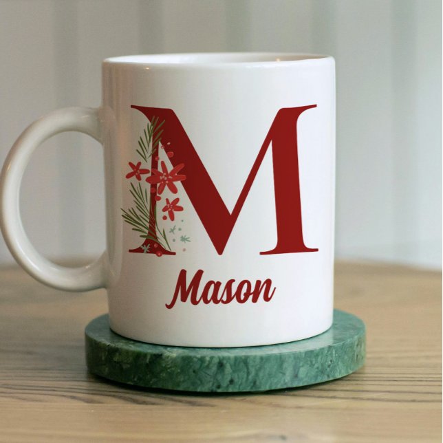 Personalised Monogram Christmas Hot Chocolate Coffee Mug (Monogram Personalized Christmas Gift Mug)