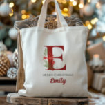 Personalised Monogram Christmas Present Tote Bag<br><div class="desc">This personalised Christmas monogram and name design is perfect for both kids and adults alike. This can be printed with any name and letter. Easy to edit and have printed! These make a perfect Christmas gift,  stocking stuffer,  holiday gift swap or use as a gift bag!</div>