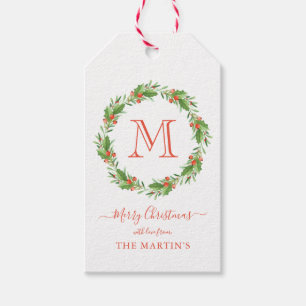 Personalised Monogram Christmas Wreath Gift Tags