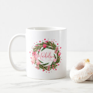 Personalised Monogram Christmas Wreath & Tree Coffee Mug