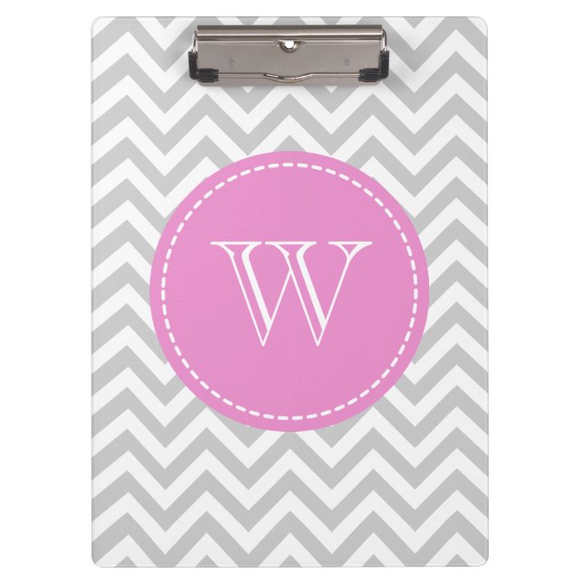 Personalised monogram clipboard with grey chevron (Front)
