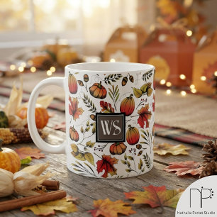 Personalised Monogram Colourful Autumn Harvest Coffee Mug