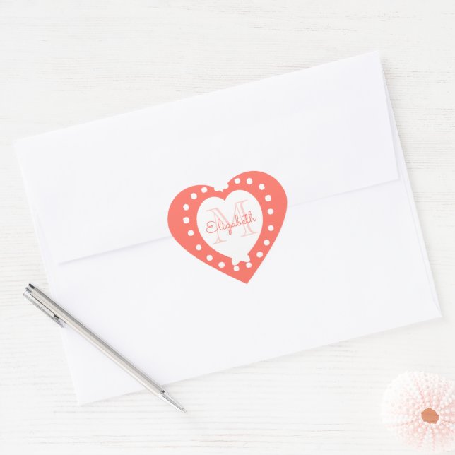 Personalised Monogram Coral White Heart Sticker (Envelope)