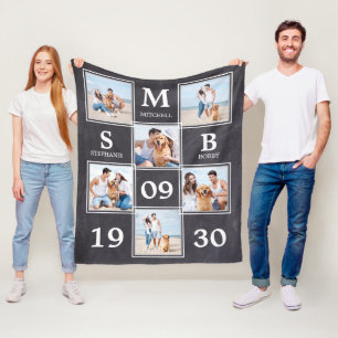 Personalised Monogram Couple Photo Collage Fleece Blanket