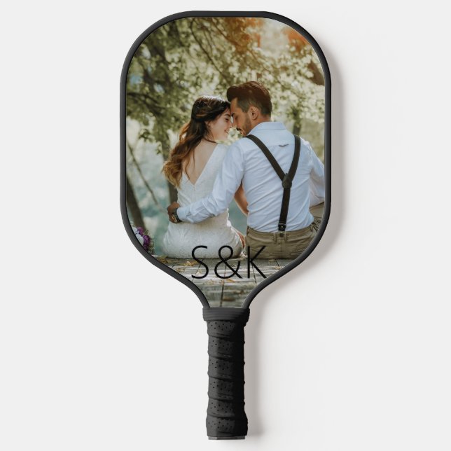 Personalised Monogram Couple Wedding Photo Pickleball Paddle (Front)