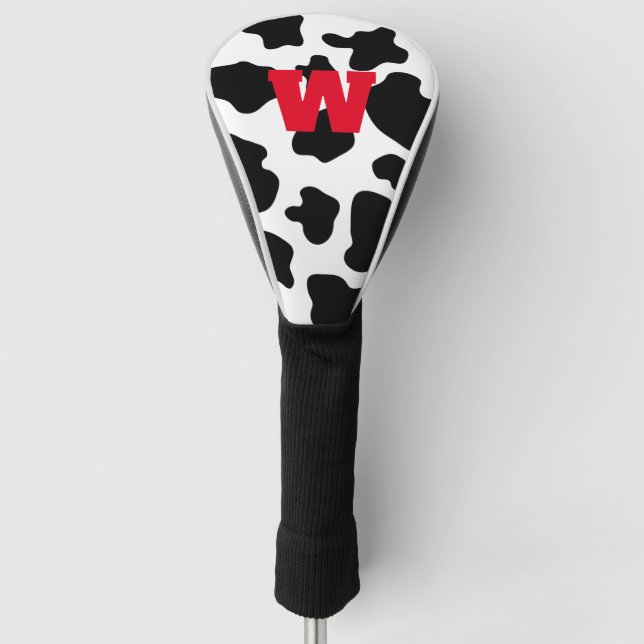 Personalised monogram cow spots animal print golf head cover (Front)