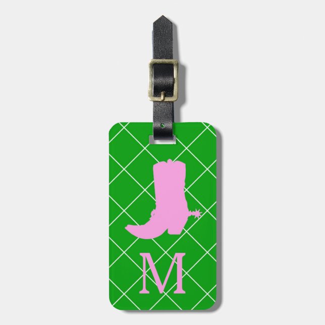 Personalised Monogram Cowboy Cowgirl Boots Luggage Tag (Front Vertical)