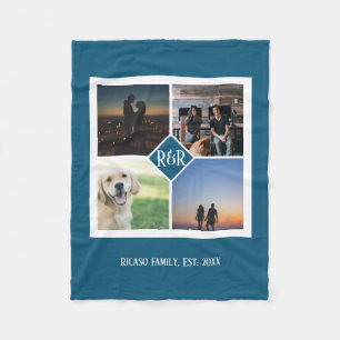 Personalised Monogram Custom 4 Photo Collage Fleece Blanket