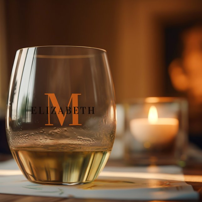 Personalised Monogram Custom Initial Name Elegant Stemless Wine Glass (Creator Uploaded)