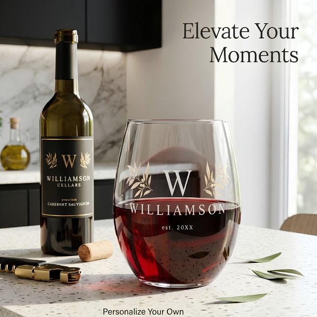 Personalised Monogram Custom Name Stemless Wine Glass (Creator Uploaded)