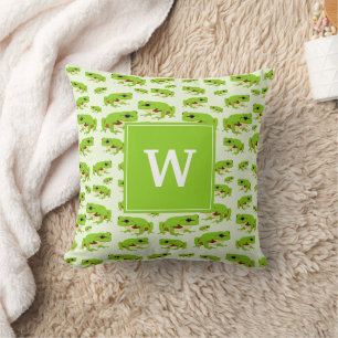 Personalised Monogram Cute Green Tree Frog Pattern Cushion