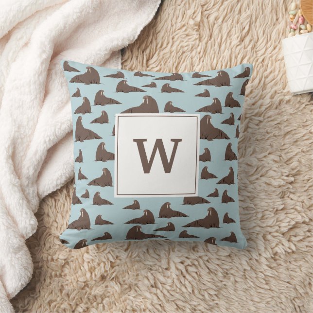 Personalised Monogram Cute Walrus Pattern Cushion (Blanket)