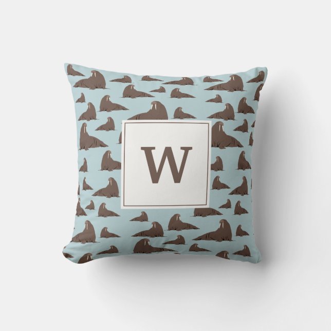 Personalised Monogram Cute Walrus Pattern Cushion (Front)