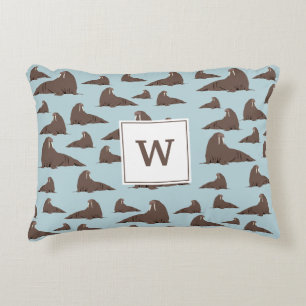 Personalised Monogram Cute Walrus Pattern Decorative Cushion