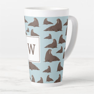 Personalised Monogram Cute Walrus Pattern Latte Mug
