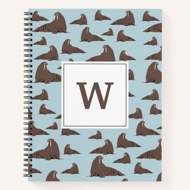 Personalised Monogram Cute Walrus Pattern Notebook (Front)