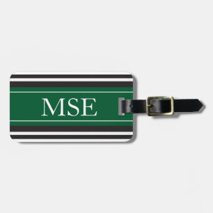 Personalised Monogram Dark Green Black Stripes Luggage Tag