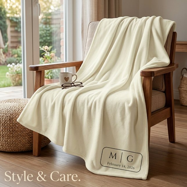 Personalised Monogram Date Beige Fleece Blanket (Personalized Monogram Date Beige Fleece Blanket)