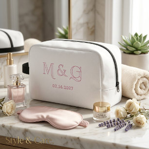 Personalised Monogram Date White Classic Dopp Kit