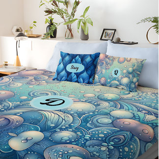 Personalised Monogram, Dreamy Bubble water-themed Fleece Blanket