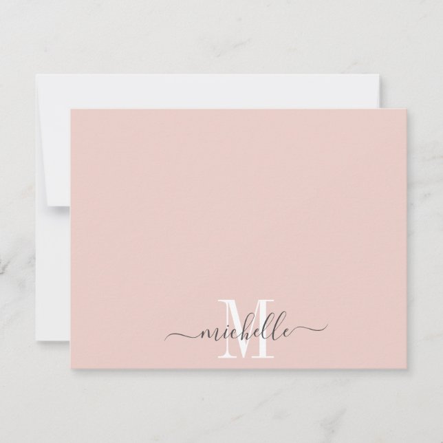 Personalised Monogram Dusty Pink White Script Name Card (Front)