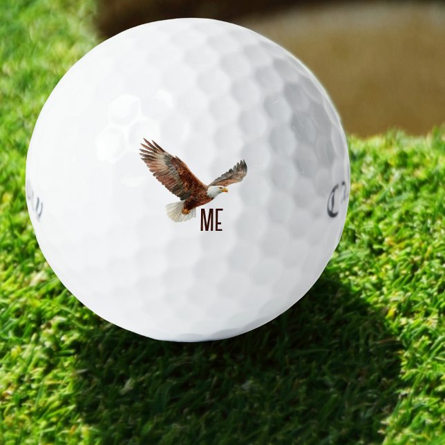 Personalised Monogram Eagle Golf Balls (Personalized golf ball with watercolor bald eagle design and monogrammed initials — patriotic gift)