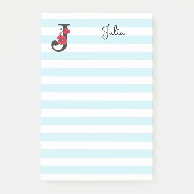 Personalised monogram editable J text red flower Post-it Notes (Front)