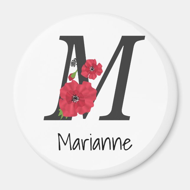 Personalised monogram editable M text red flower f Magnet (Front)