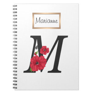 Personalised monogram editable M text red flower Notebook