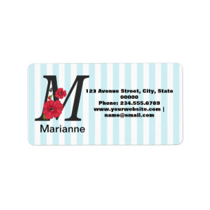 Personalised monogram editable Mtext red flower f Label