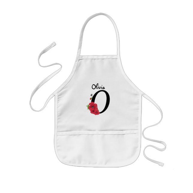 Personalised monogram editable O text red flower Kids Apron (Front)
