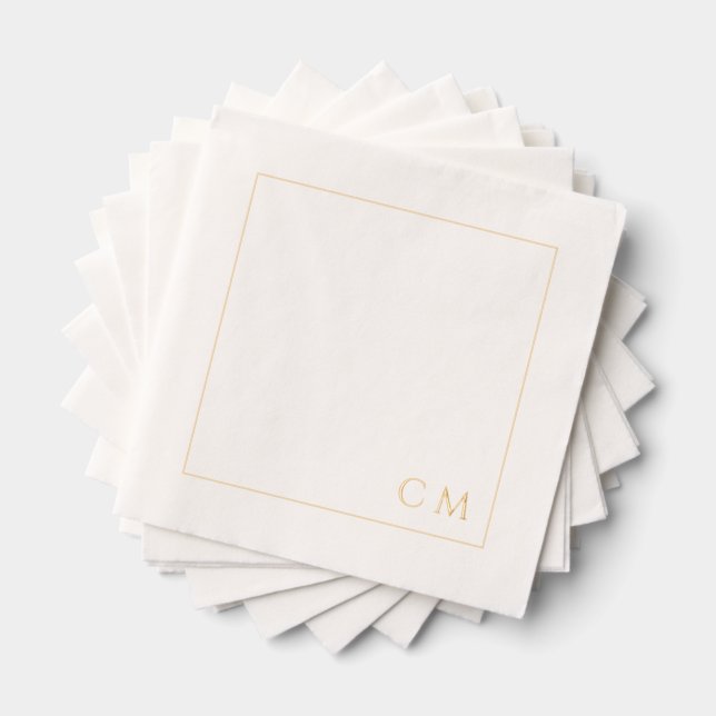 Personalised Monogram Elegant Gold Frame Wedding Foil Napkins (Insitu (Stacked))