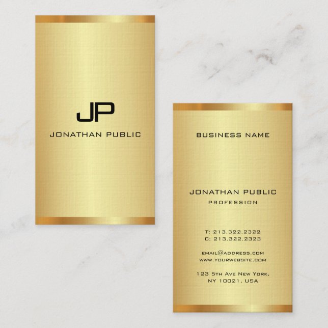 Personalised Monogram Elegant Gold Look Vertical Business Card (Front/Back)