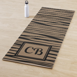 Personalised Monogram Elegant Line Art Black Beige Yoga Mat