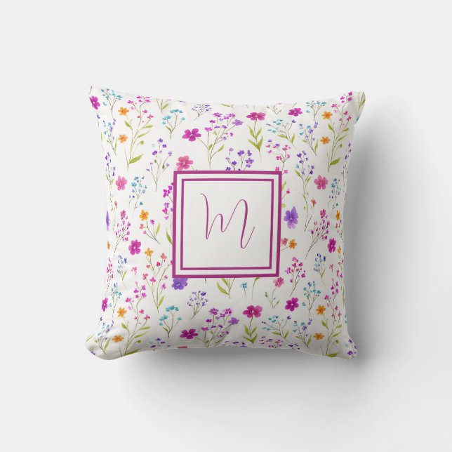 Personalised Monogram – Elegant Modern Floral  Cushion (Front)
