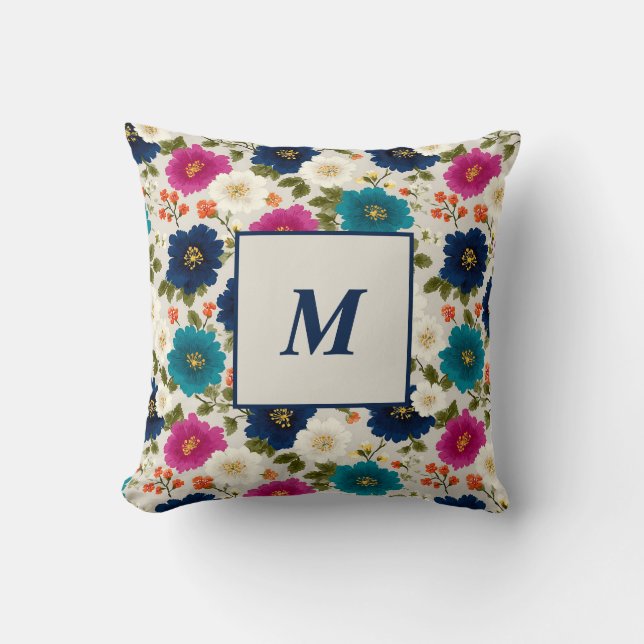 Personalised Monogram – Elegant Modern Floral  Cushion (Front)