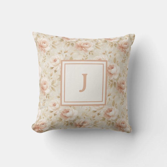 Personalised Monogram – Elegant Modern Floral  Cushion (Front)
