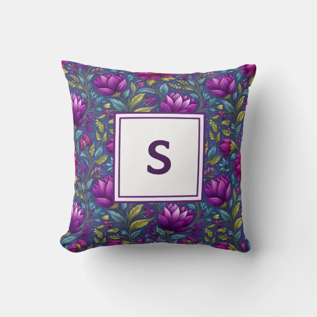 Personalised Monogram – Elegant Modern Floral  Cushion (Front)