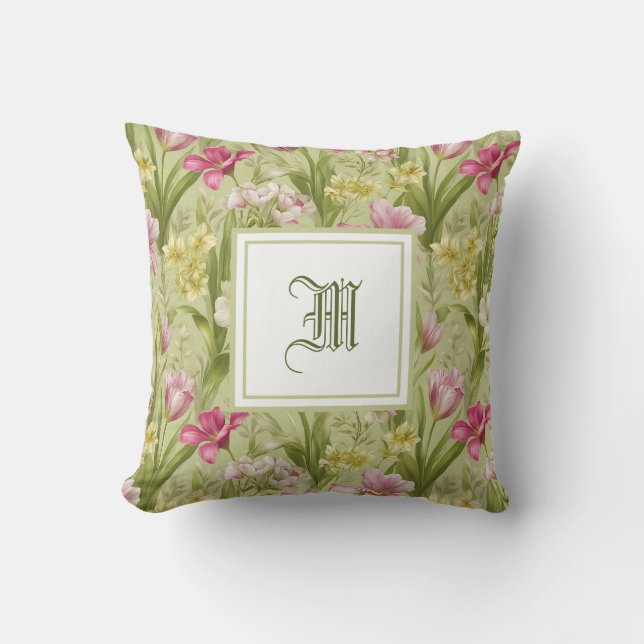 Personalised Monogram - Elegant Modern Floral  Cushion (Front)