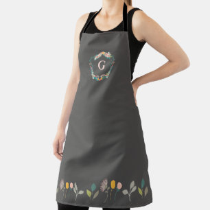 Personalised Monogram Elegant Pink Grey Floral Apron