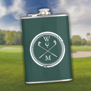 Personalised Monogram Emerald Green Golf  Hip Flask
