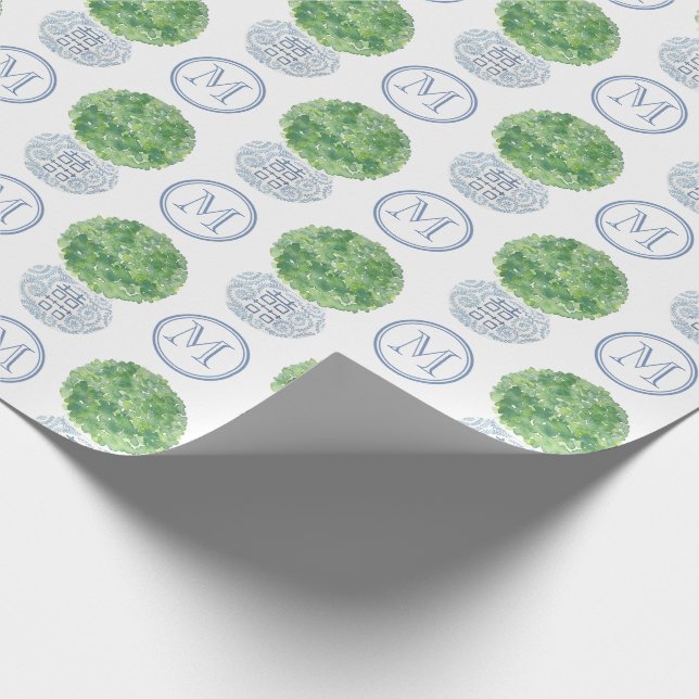 Personalised Monogram Evergreen Topiary Ginger Jar Wrapping Paper (Corner)