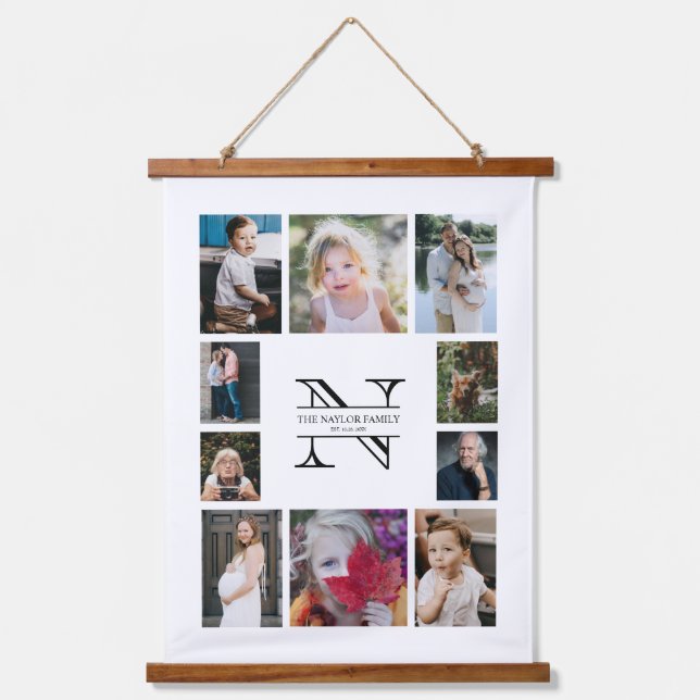 Personalised Monogram Family 10 Photo Collage Hanging Tapestry (Front)