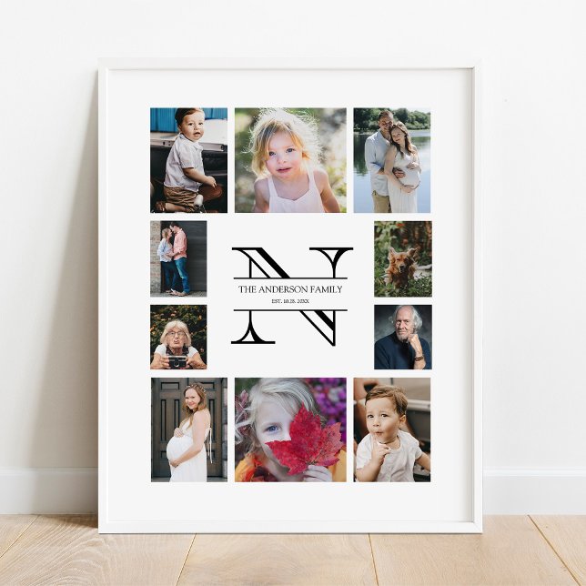 Personalised Monogram Family 10 Photo Collage Poster (Creator Uploaded)