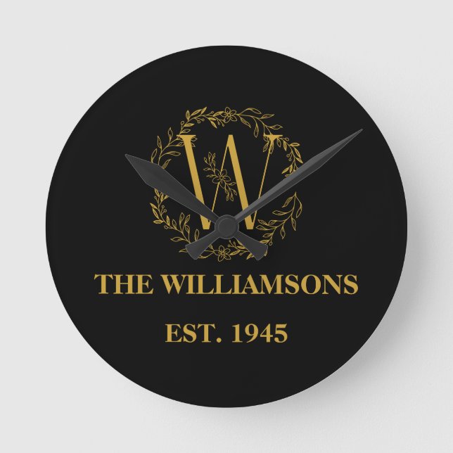 Personalised Monogram Family Initial Round Clock (Front)