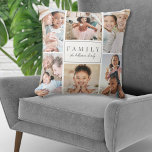 Personalised Monogram Family Photo Collage Cushion<br><div class="desc">Personalised "Family" Pillow. This simple and elegant pillow is a beautiful way to showcase cherished memories. The design features space for eight photos, arranged in a border around the edges, while keeping the focus on the meaningful text in the centre. At the centre, "Family" is displayed in a classic serif...</div>