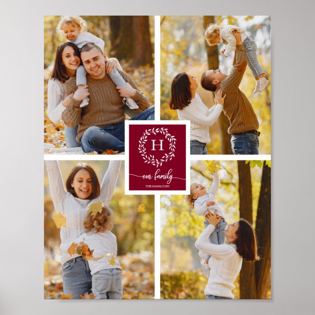 Personalised Monogram Family Photo Collage Poster (Front)