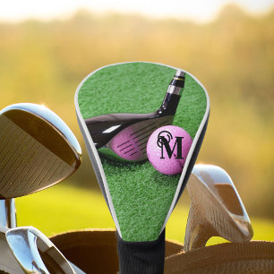 Personalised Monogram Fancy Script Pink Golf Ball Golf Head Cover